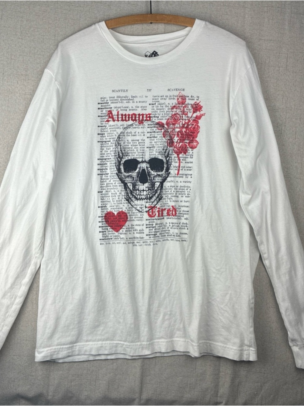XPLR Skull Red Roses Soft White Long Sleeve XL Haunted Empath Sweet Ghostcore
